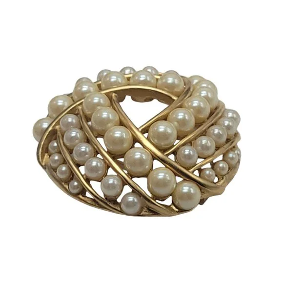Vintage Gold-Tone Faux Pearl Swirl Brooch Pinback Elegant Design - Picture 6 of 11